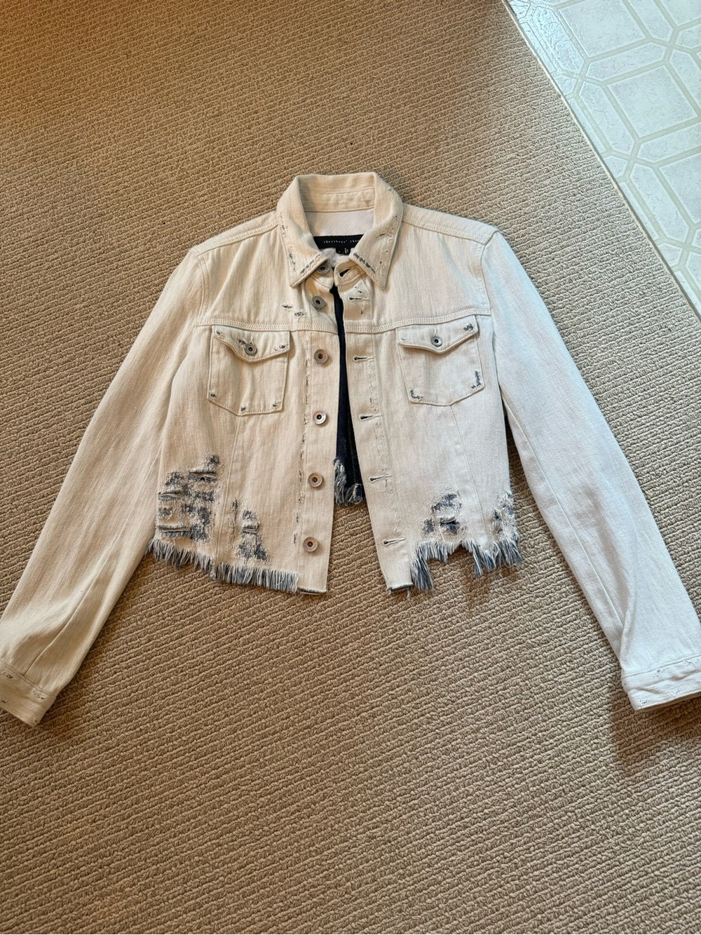 Theyskens' Theory Distressed Cream Jean Jacket